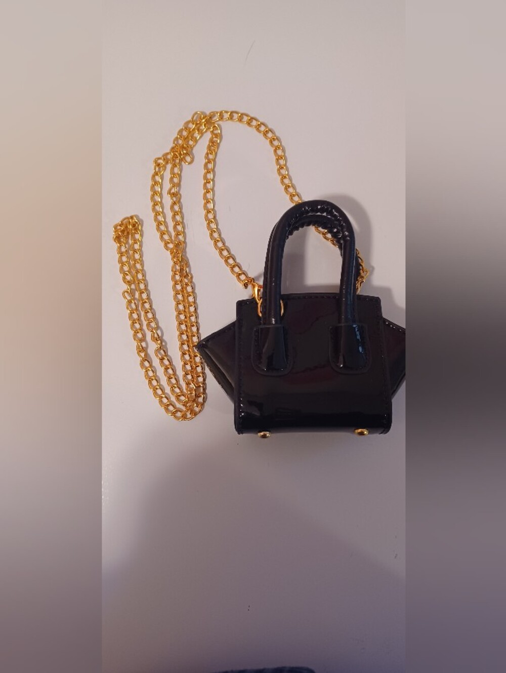 Patent Mini Tote - Black with Gold Chain - Picture 3 of 6